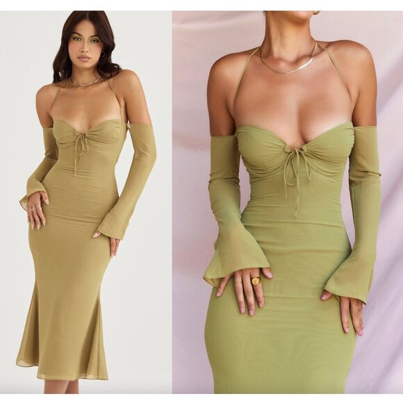 House of CB Dresses & Skirts - HOUSE OF CB Naomi Halter Midi Dress in Olive Size Medium
